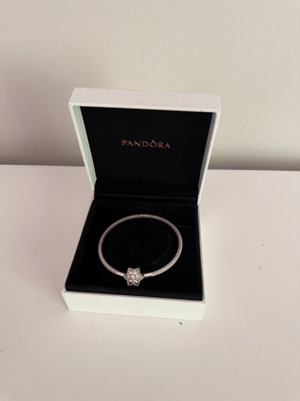 Pandora Shine Bright Star Clasp Mesh Bangle Sterling Silver Small 17cm